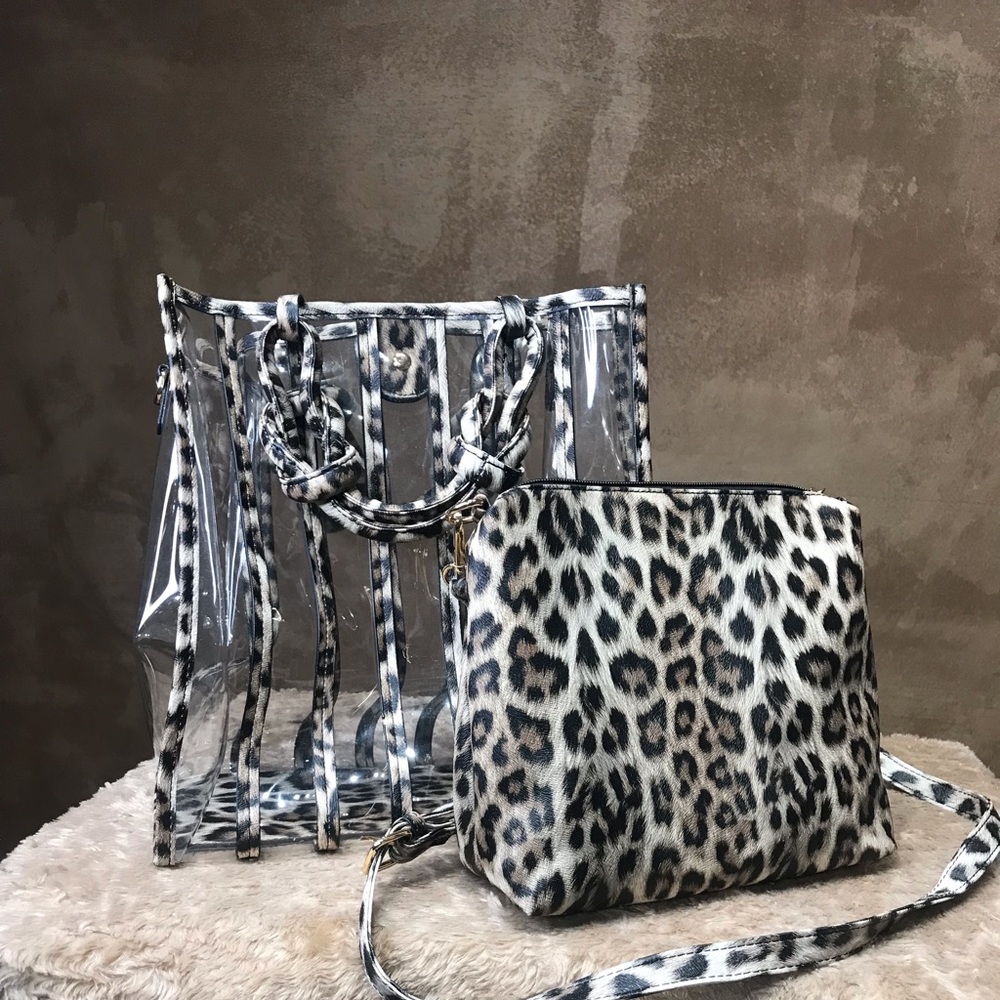 Unlabeled Off White and Black Leopard Print Purse and Cross Body Purse